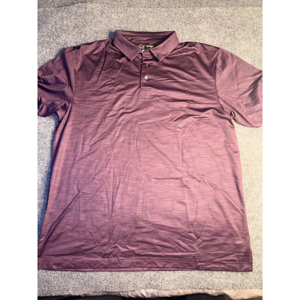 PGA TOUR Motion Flux 360 Polo Shirt Men's L Maroon Dotted Short Sleeve Side Slit